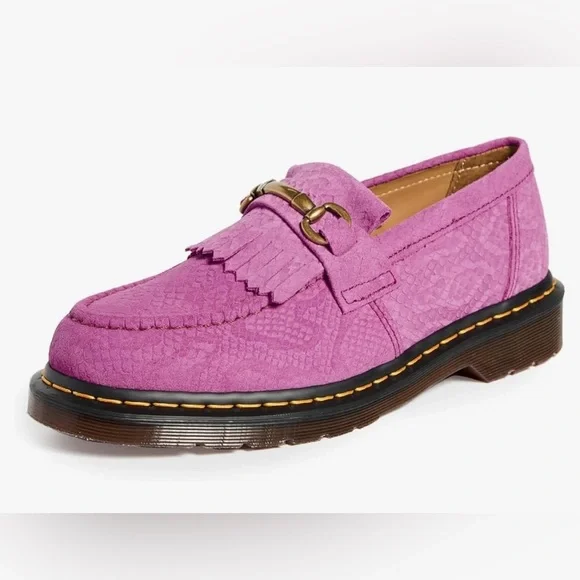Dr. Martens Thrift Pink Adrian Snaffle Repello EmbossedSuede Kiltie Loafers 10